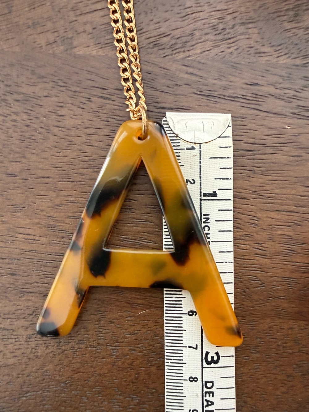 Tortoiseshell Acrylic Letter A Pendant Gold Plated Stainless Steel Chain - Picture 5 of 8
